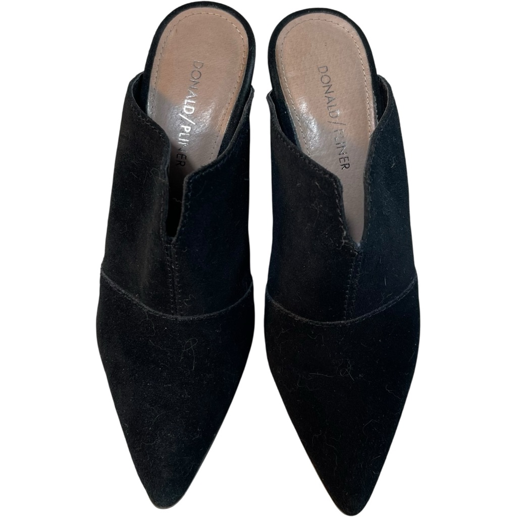 Donald J Pliner "Violet" Black Suede Pointed Toe Mule Heels Chic Modern Classic